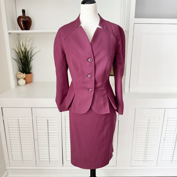 BGL Wine Burgundy Wool Skirt and Jacket Suit Set Size 12